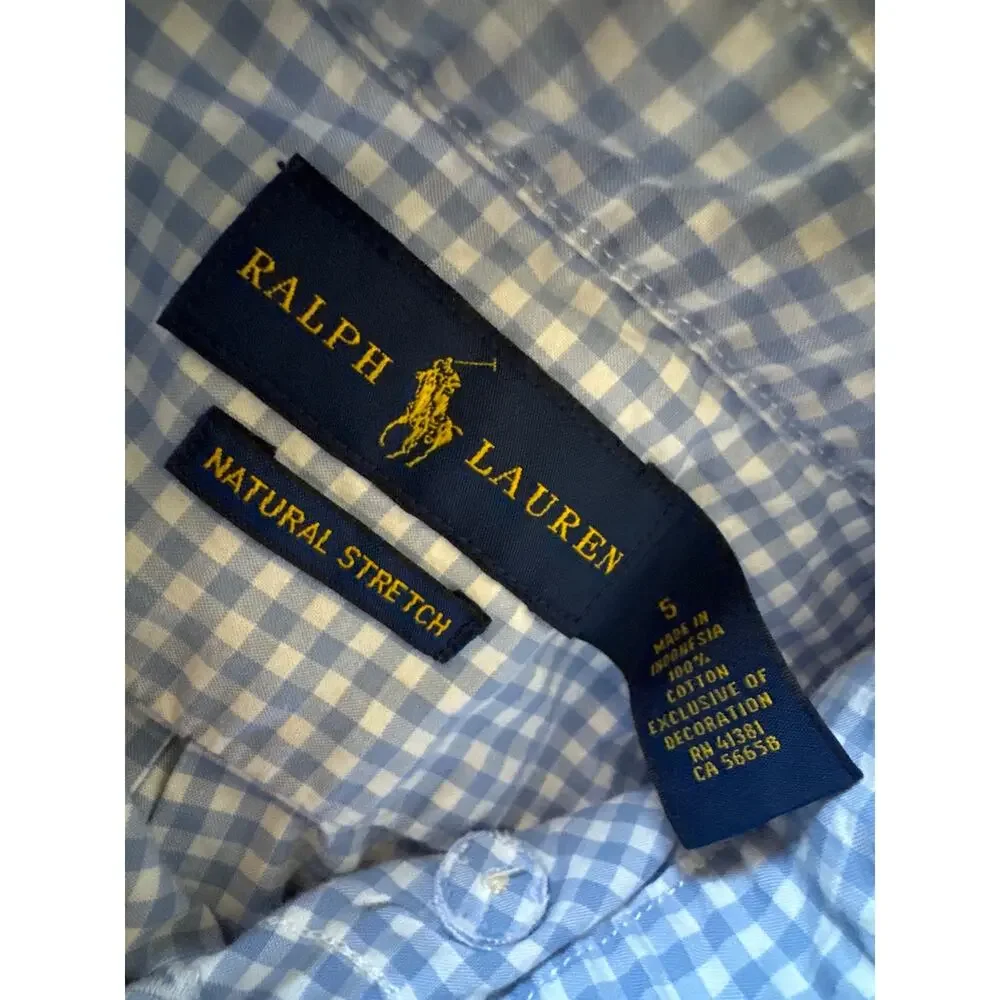 Ralph Lauren Blue White Gingham Navy Pony Logo Toddler Size 5 Button Up Shirt